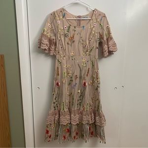 Hello Honey Beige Floral Midi Dress